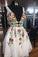 A-Line V Homecoming Dresses Callie Neck Short White And Floral Embroidery Short Dresses 3552