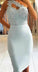 Sheath One Shoulder Harriet Lace Homecoming Dresses Light Blue Knee-Length With Beading 374