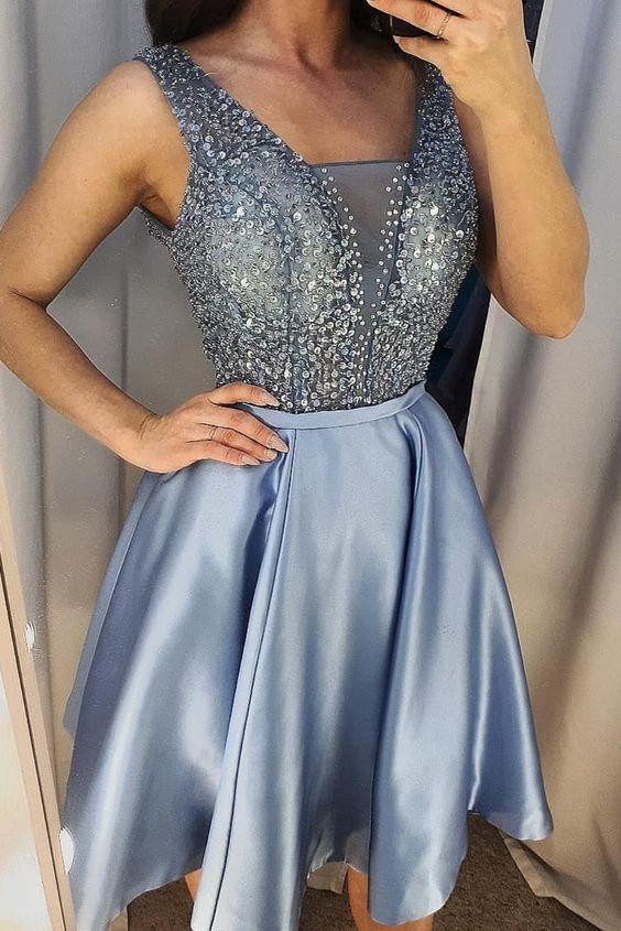 Short Blue With Blue Sequins Top Mabel Homecoming Dresses 3823