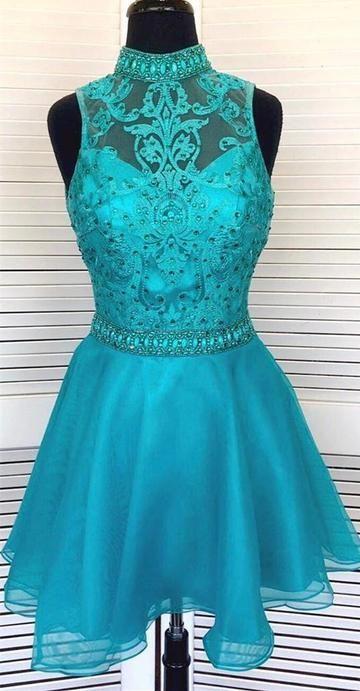 Dixie Homecoming Dresses High Neck Turquoise Short 3919