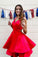V-Neck Open Back Madalynn Homecoming Dresses Short With Tiered Red Party Dress 4016