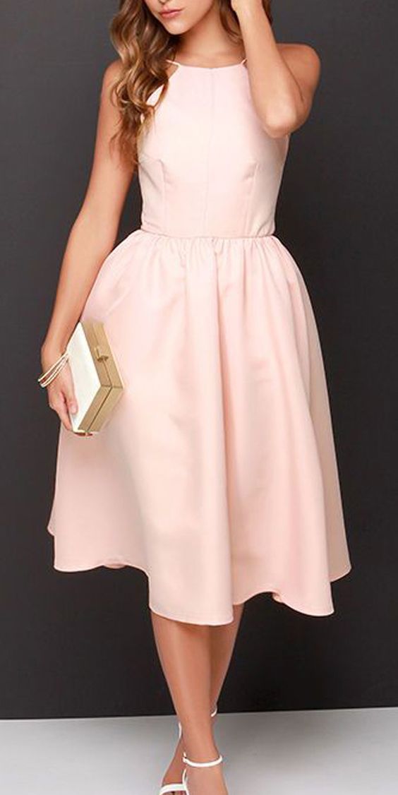Simple A-Line Backless Tea Length Party Homecoming Dresses Pink Gloria Dress 4099