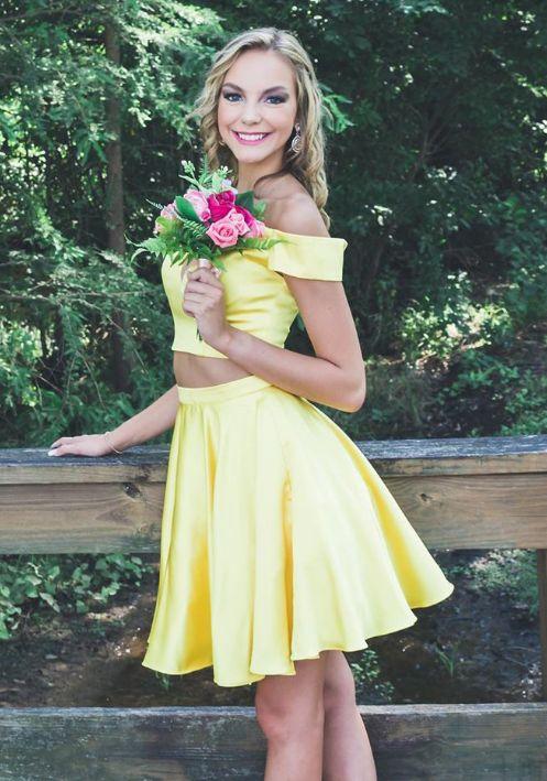 Off The Shoulder Yellow Two Piece Homecoming Dresses Toni Short 4141