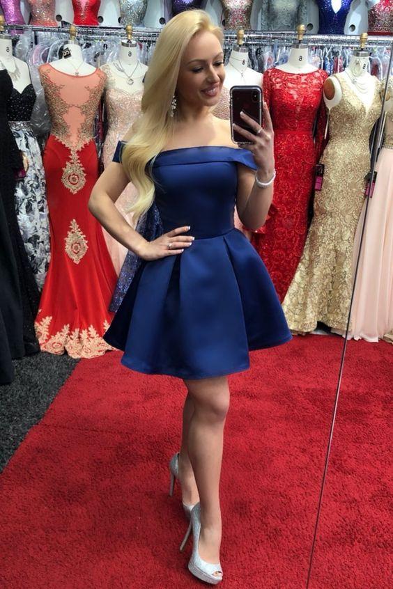 Navy Blue Satin Homecoming Dresses Lucinda Short Cheap 4372