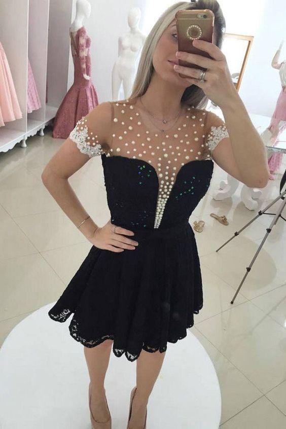 2024 Scoop A Line Susan Homecoming Dresses Lace Short Sleeves With Applique And Beads 4451