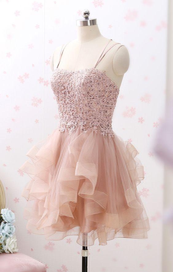 Spaghetti Straps Tulle Mini Vintage Lace Homecoming Dresses Elyse Party Formal Gown 4459