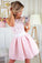 A-Line Round Neck Homecoming Dresses Pink Liz Above-Knee With Appliques Pockets 4730
