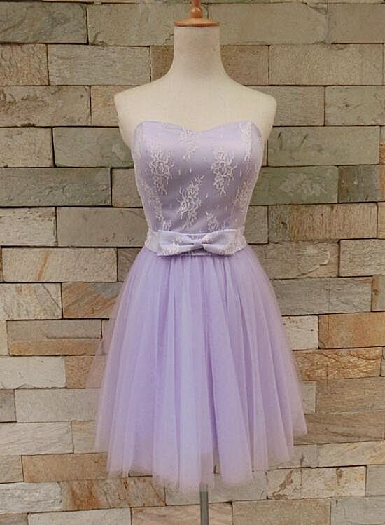Beautiful Lavender Tulle And Cute Party Dress Homecoming Dresses Mareli Lace Sweetheart Party With Bow 4832
