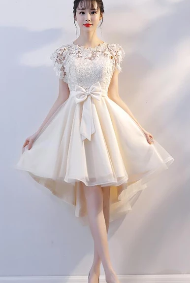 Lovely Champagne Janiah Lace Homecoming Dresses High Low Party Dress Cute Tulle 4928