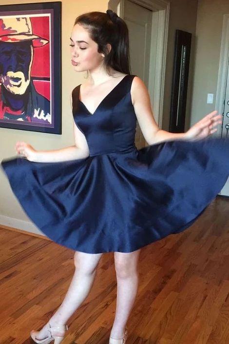 Modest Navy Blue Short Ryann Homecoming Dresses Satin 5167