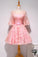 Round Neck Short Party Dress Lace Homecoming Dresses Pink Urania With Mid Sleeve 5682