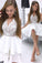 CUTE WHITE V Homecoming Dresses Janiah NECK LACE SHORT WHITE LACE COCKTAIL DRESS 5762