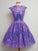 Glamorous A-Line Jewel Cap Sleeves Christina Homecoming Dresses Grape Tulle With Appliques 6148