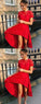 A-Line Round Neck Homecoming Dresses Lace Audrey Short Sleeves Red High Low With 667