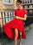 A-Line Round Neck Homecoming Dresses Lace Audrey Short Sleeves Red High Low With 667