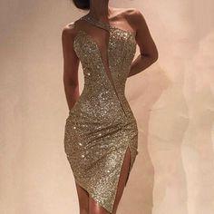 Sexy Gold Irregular Tight Homecoming Dresses Sophie Split 6826