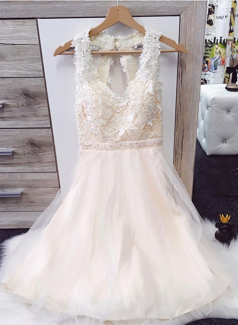 White Homecoming Dresses Lace Briley Tulle Short Dress 730