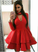 A-Line Long Homecoming Dresses Annabelle Sleeve Red With Ruffles 768