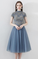 Blue Tulle Short Sleeves High Neck Appliques Amy A Line Homecoming Dresses 810