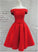 Denisse Homecoming Dresses Satin Beautiful Red Short Party Dress Red Off Shoulder 8386