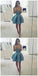 A-Line Homecoming Dresses Satin Yamilet Deep V-Neck Sleeveless Blue Short 861