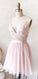 Homecoming Dresses Pink A Line Hilary Cute V Neck Backless Tulle Short With Appliques 8632