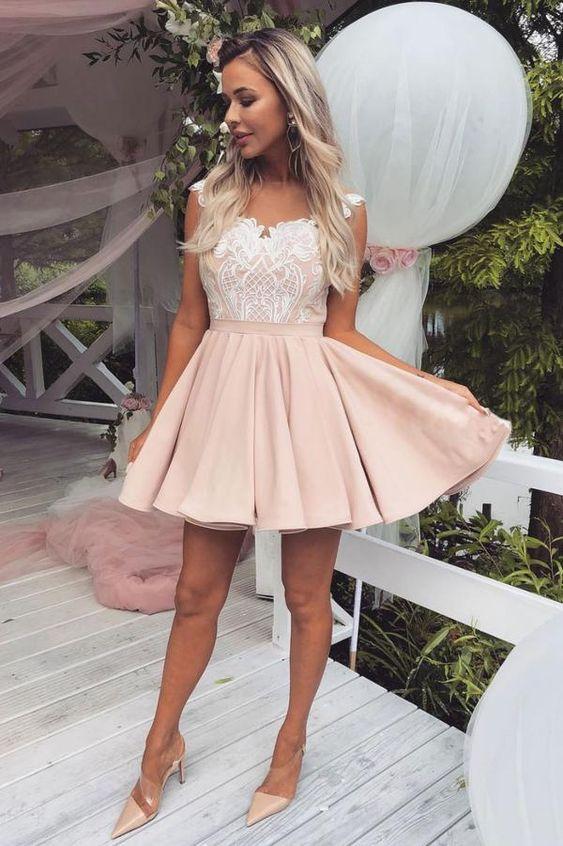 Cute Short Summer Lace Pink Homecoming Dresses Dress Formal Dress 86