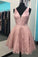 Homecoming Dresses Pink Alexandra Lace Satin Pretty V-Neck V-Neck Short 8797