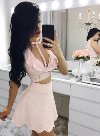 Pink Kamora Lace Homecoming Dresses Engrossing Two Piece 885