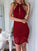 Lace Homecoming Dresses Dana Burgundy Crochet Insert Halter Neck Sleeveless Mini Dress 8953