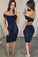 Sexy Off The Shoulder Knee Length Sheath Formal Dress Dark Blue Homecoming Dresses Itzel 8991