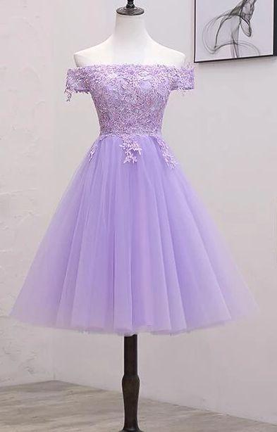 Light Purple And Tulle Off The Shoulder Naomi Lace Homecoming Dresses Short Party Dress 9056