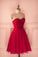 Red Strapless Tulle Knee Length Party Dress With Ruched Bodice Ellie Homecoming Dresses A Line 9429