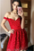 Fancy Off Shoulder Red Chic Semi Formal Homecoming Dresses Campbell Party Gowns 958