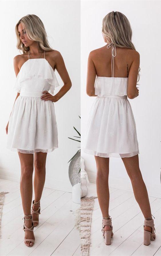 A-Line Diana Homecoming Dresses Halter Short White With Appliques 9806