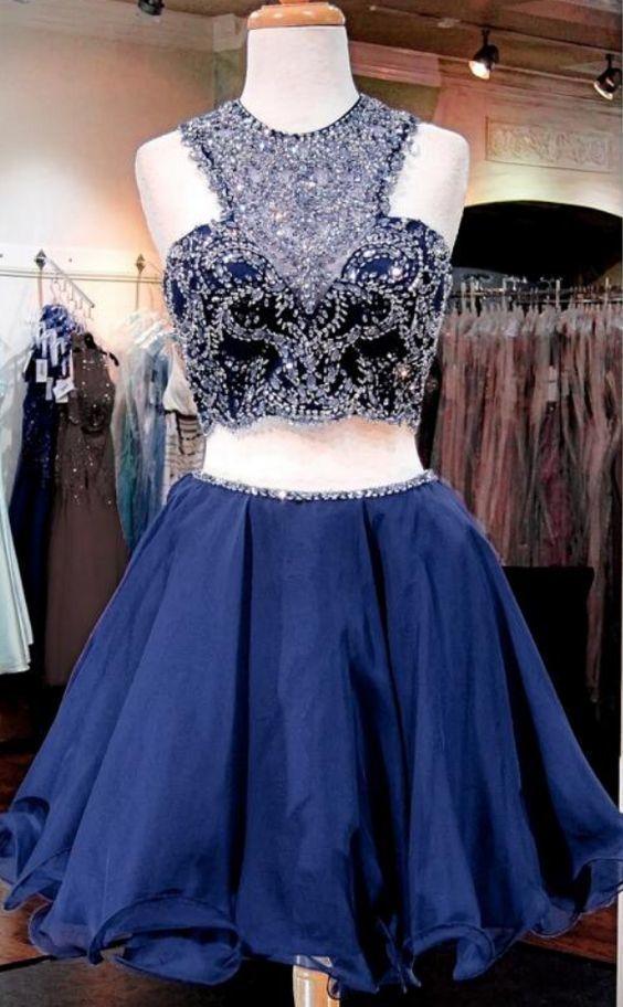 Navy Blue Short Beaded Homecoming Dresses Marisol Short 9827