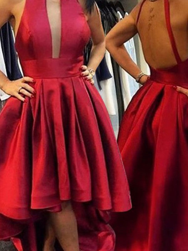 A-Line/Princess Sleeveless Homecoming Dresses Aryana Satin Halter Asymmetrical Dresses