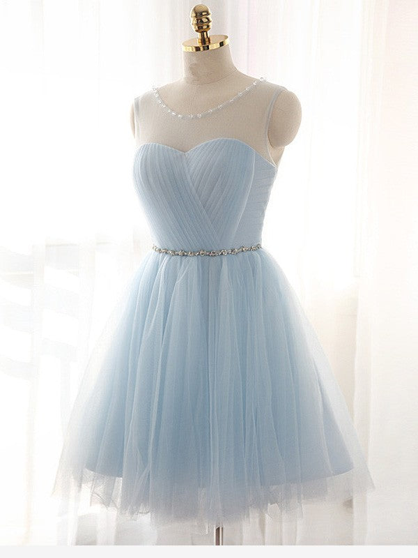 A-Line/Princess Scoop Beading Sleeveless Short/Mini Tulle Dresses Kaleigh Homecoming Dresses