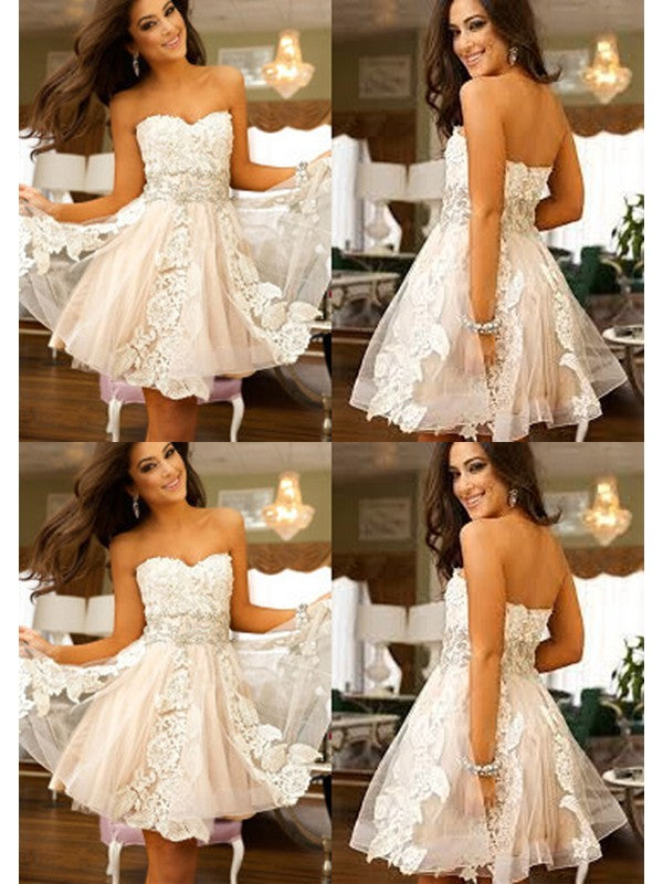 A-Line/Princess Sleeveless Sweetheart Applique Poll Homecoming Dresses Tulle Short/Mini Dresses