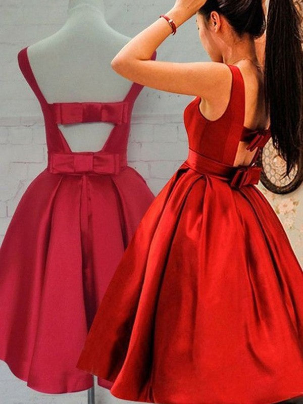 A-Line/Princess Sleeveless Homecoming Dresses Satin Undine Scoop Sash/Ribbon/Belt Short/Mini Dresses
