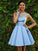 A-Line/Princess Sleeveless Bateau Homecoming Dresses Satin Mireya Applique Short/Mini Dresses