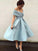 A-Line/Princess Sleeveless Off-The-Shoulder Ruffles Tea-Length Dresses Satin Homecoming Dresses Arianna