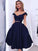 A-Line/Princess Off-The-Shoulder Sleeveless Tea-Length Two Homecoming Dresses Elena Satin Piece Dresses