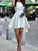 Jade Homecoming Dresses Satin A-Line Jewel Cut Short With Ruffles White