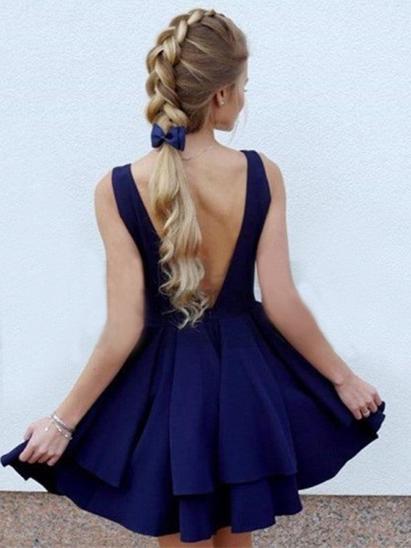 Kaylynn Satin Homecoming Dresses A-Line/Princess Sleeveless Straps Layers Short/Mini Dresses